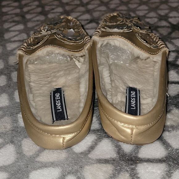 Lands End Faux Fur Lined Loafer Slip On Metallic Snowflake Slipper Shoes Size 7 - Picture 8 of 12